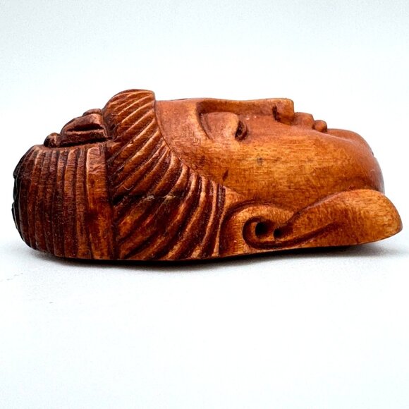 Ojime Bead Netsuke Kuan Yin Guanyin Quan Yin Hand-Carved Boxwood Signed Face - Picture 7 of 10